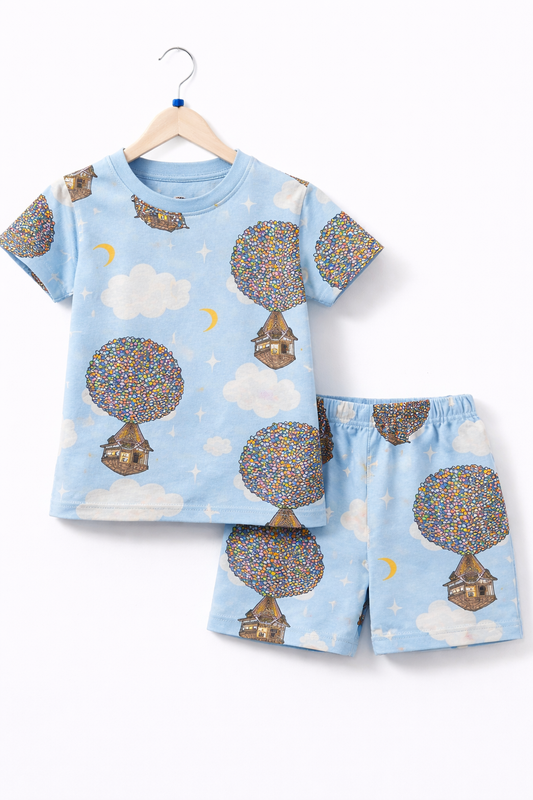 Shorts Sleeves Tshirt with Shorts Sets (Sky Blue Moon)