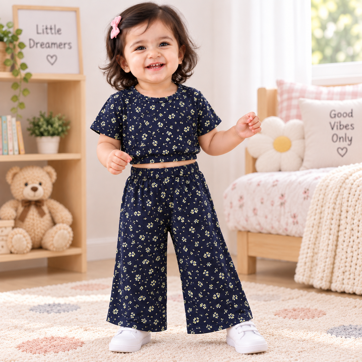 Crop Top & Pant Set ( Navy Floral)