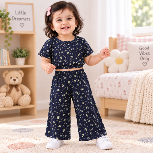 Crop Top & Pant Set ( Navy Floral)