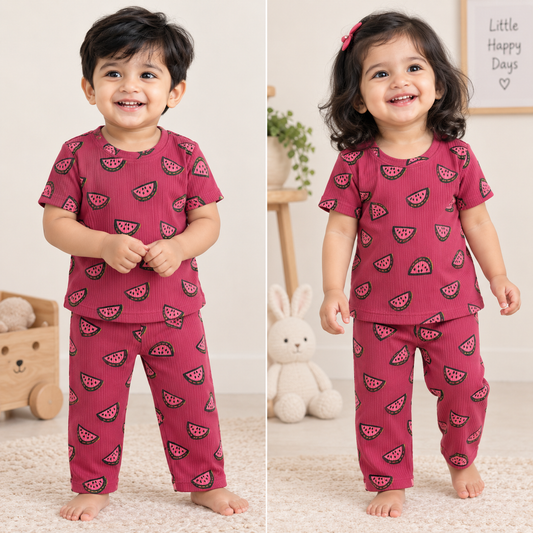 Half sleeves Tshirt with Pant (Maroon Slices)