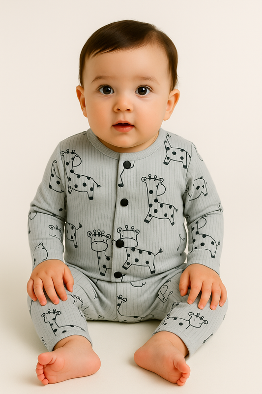 Front Open Full sleeves Ribbed Tshirt with Pant (Giggle Giraffe)