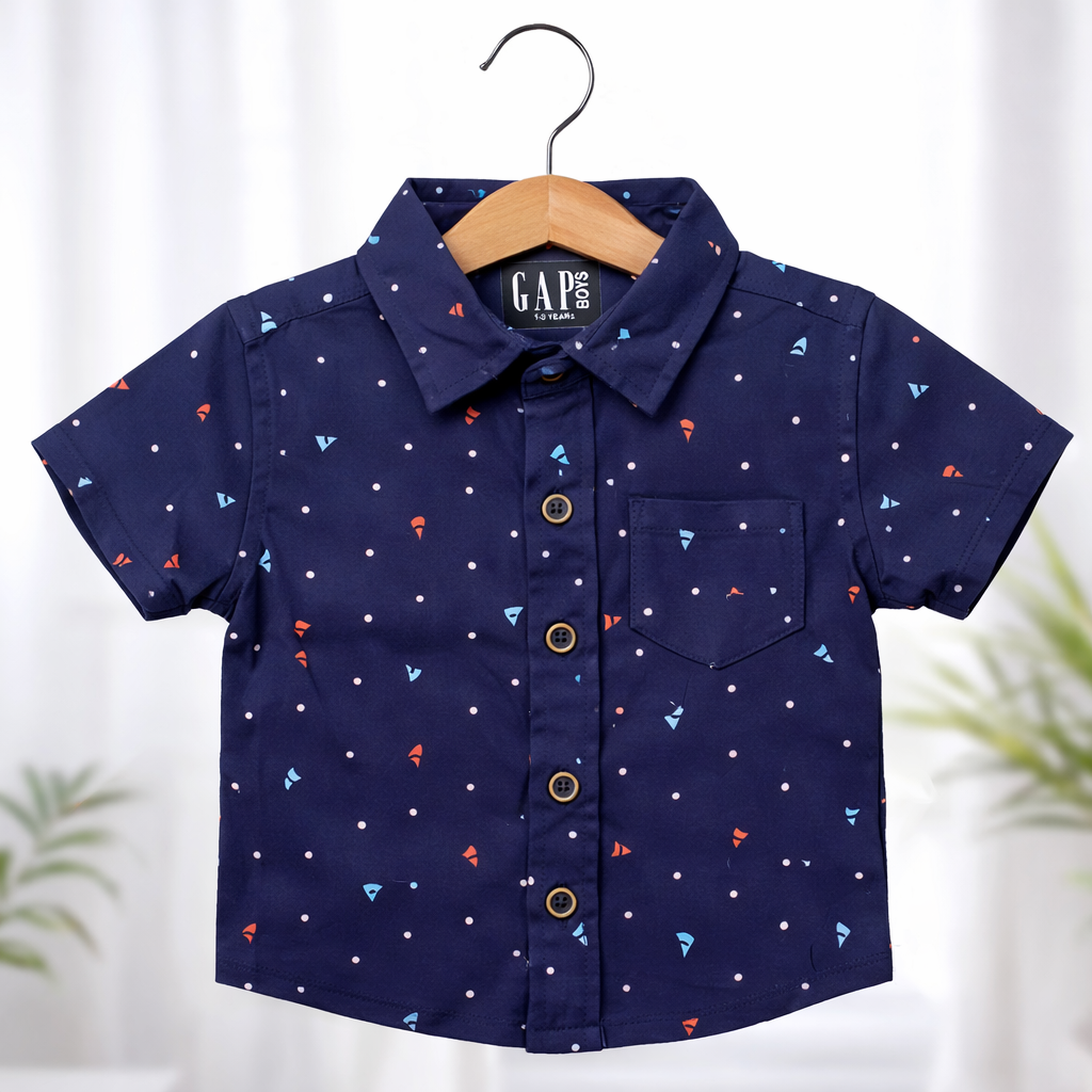 Airport - Premium Casual Cotton Front open Shirt (Navy Blue Dots)