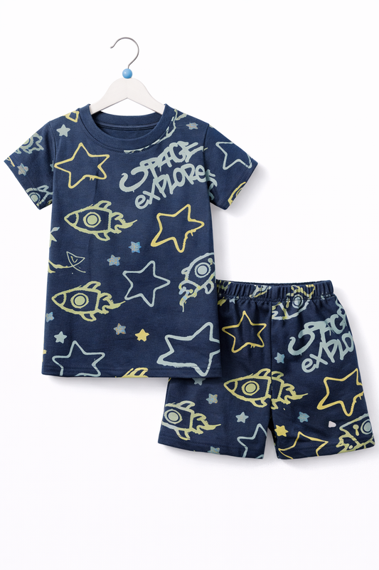 Shorts Sleeves Tshirt with Shorts Sets (Blue Exploper Star)
