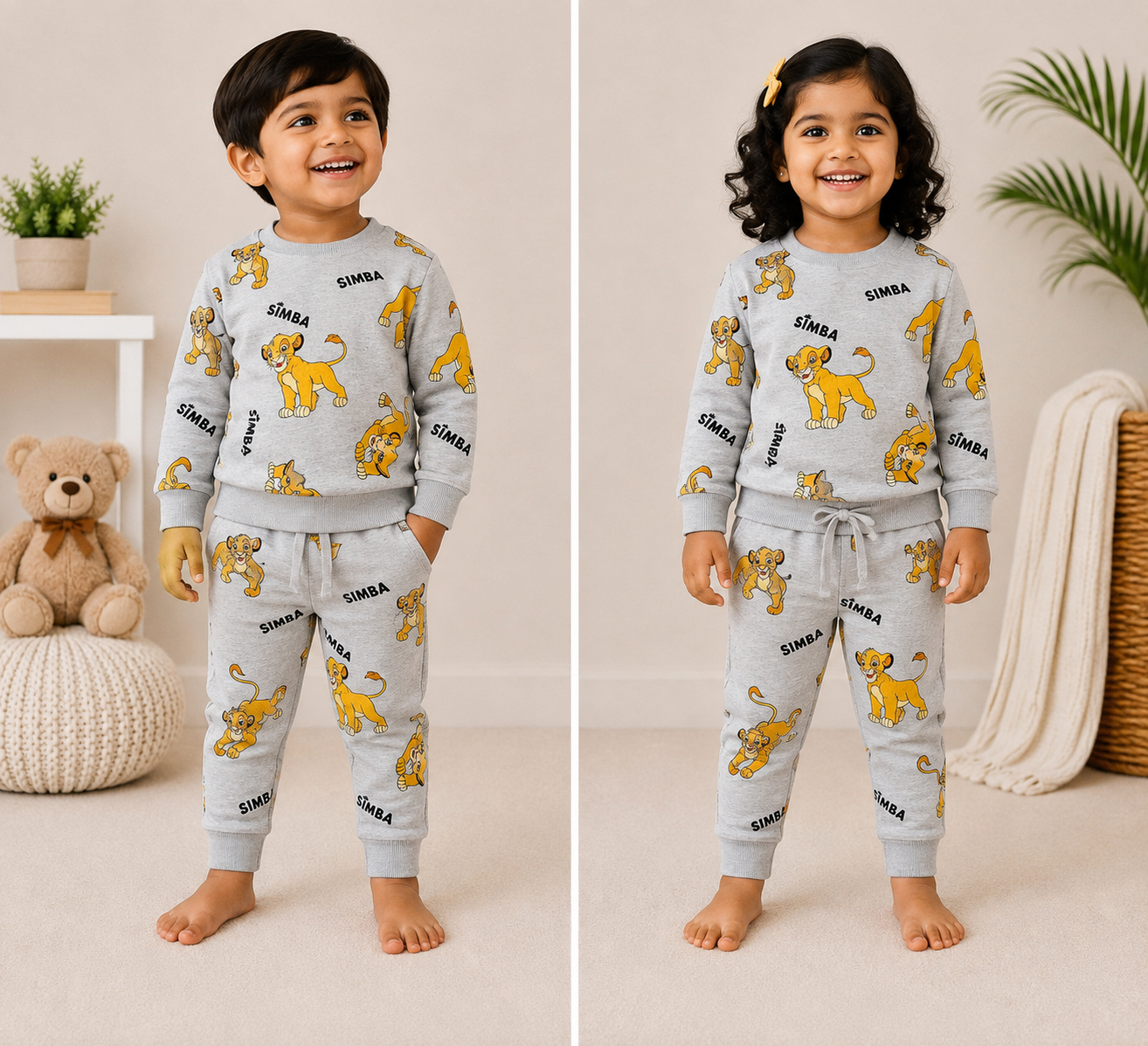Premium Winter Full Sleeves T-Shirt with Pant (Grey Simba)