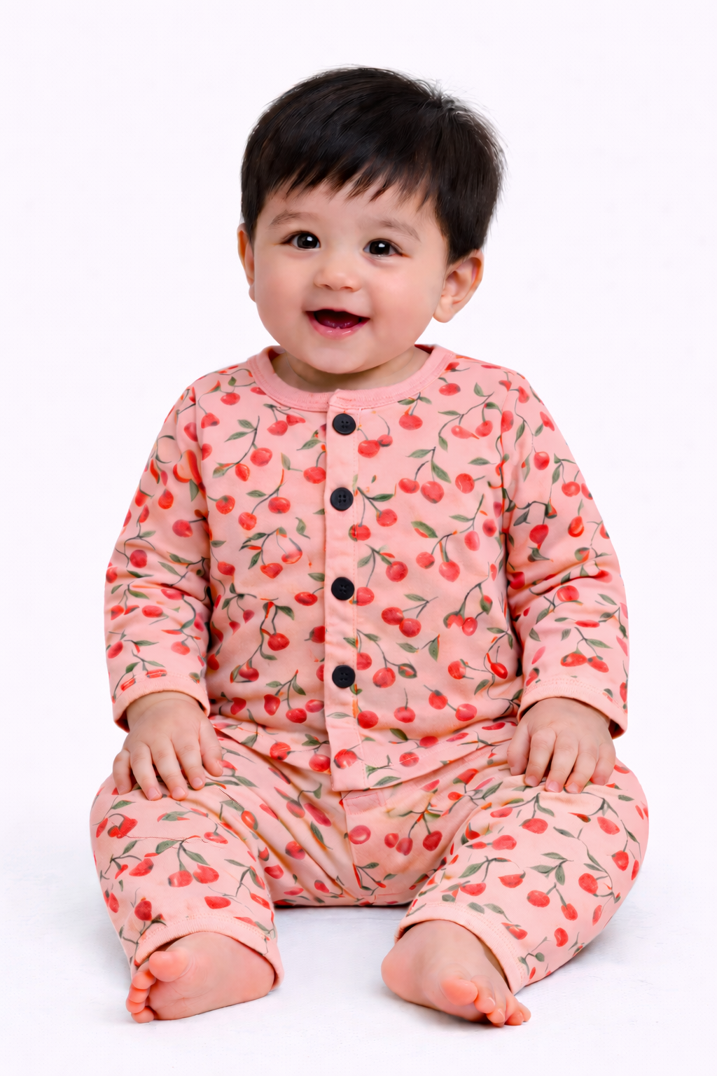 Front Open Full sleeves Cotton Tshirt with Pant (Cherishing Cherry 🍒)