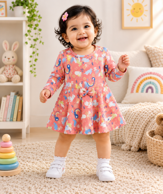 Full Sleeves Frocks with Shoulder Buttons (Colorful Rabbit)