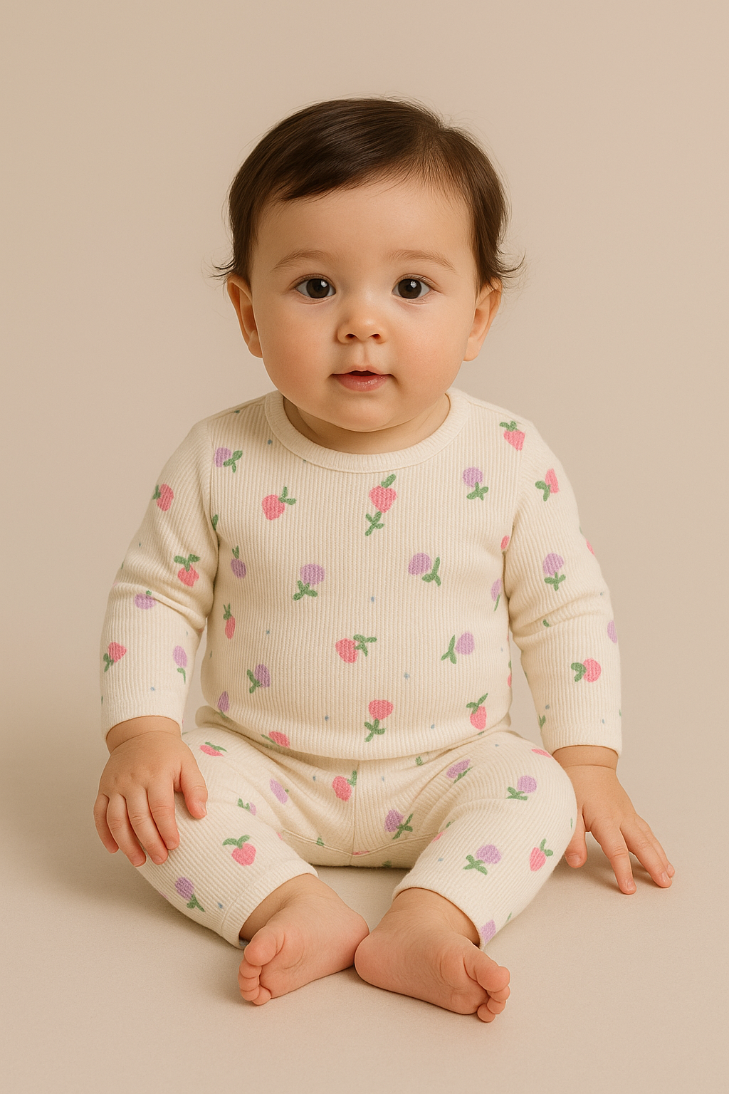 Premium Full sleeves Ribbed Tshirt with Pant ( Colorful Tulips)