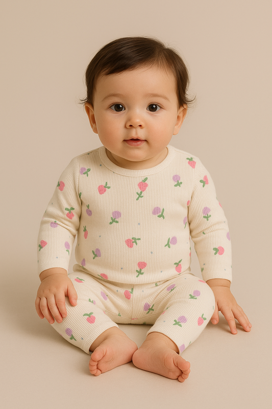 Premium Full sleeves Ribbed Tshirt with Pant ( Colorful Tulips)