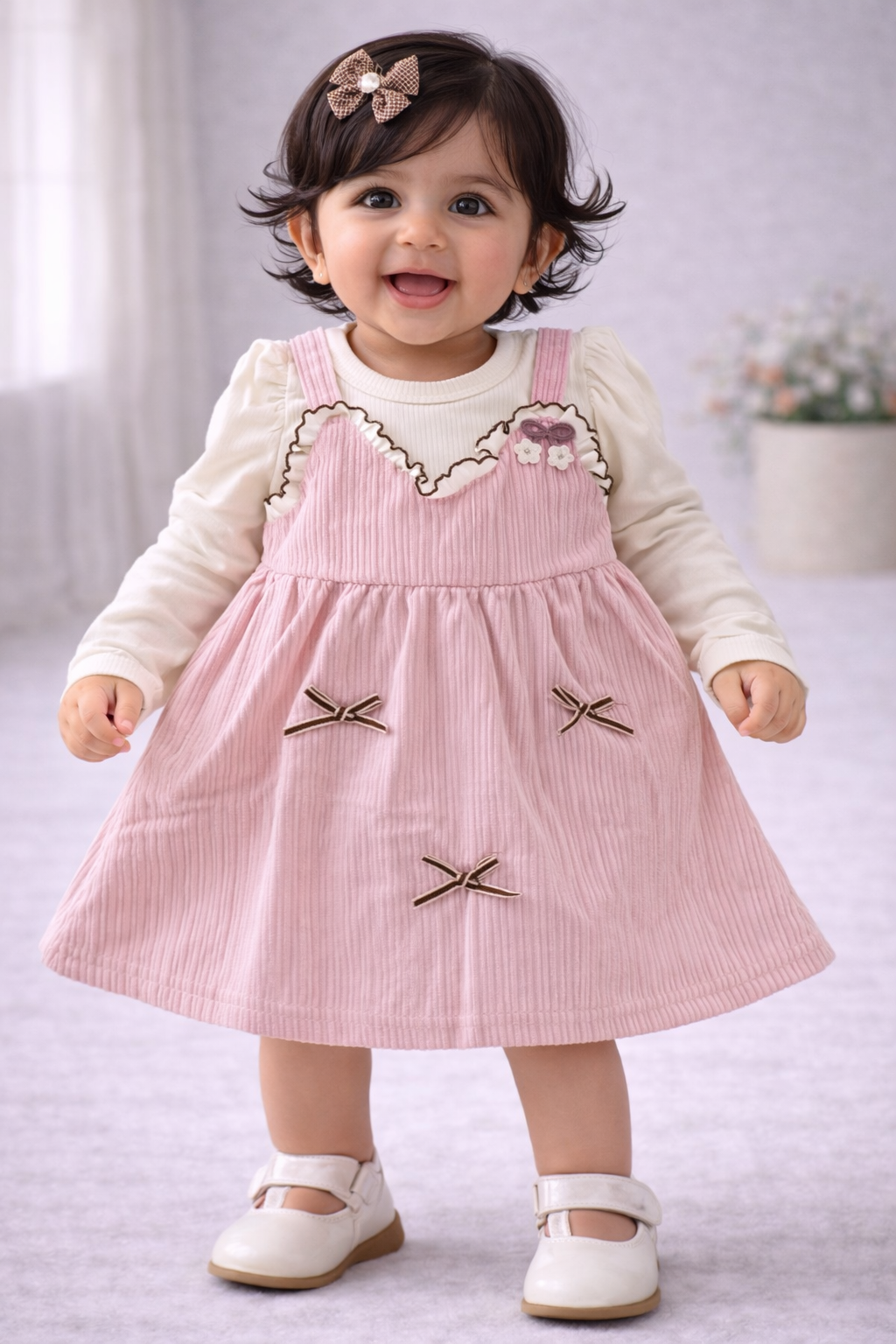 (KF016) - Premium Korean Style Baby Frock (Pink  Rippon)