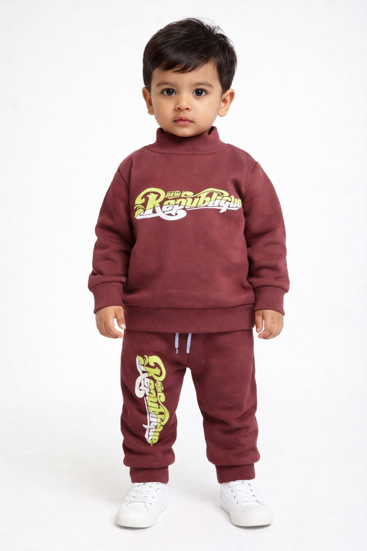 Premium Winter High Neck Pant Set For Kids(Maroon -New )