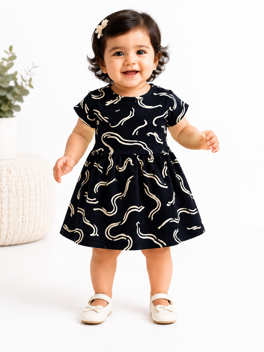Half Sleeves  Frocks (Black Cream Design)