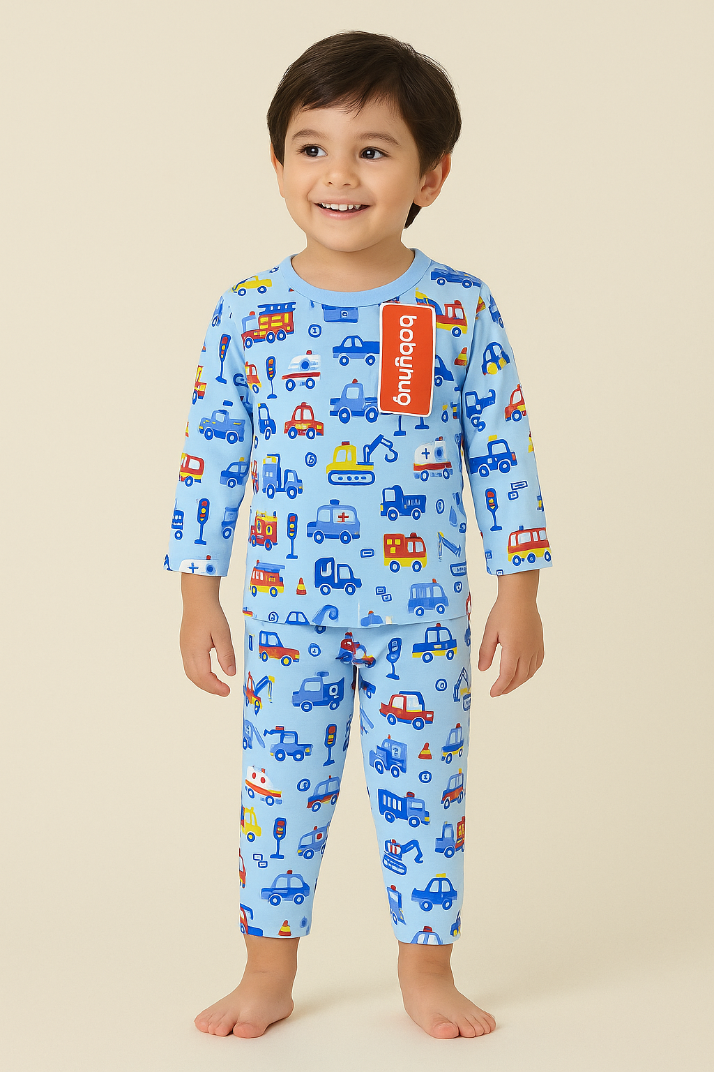 Premium Full sleeves Tshirt with Pant (Blue Vehicles) (6-12 Months)