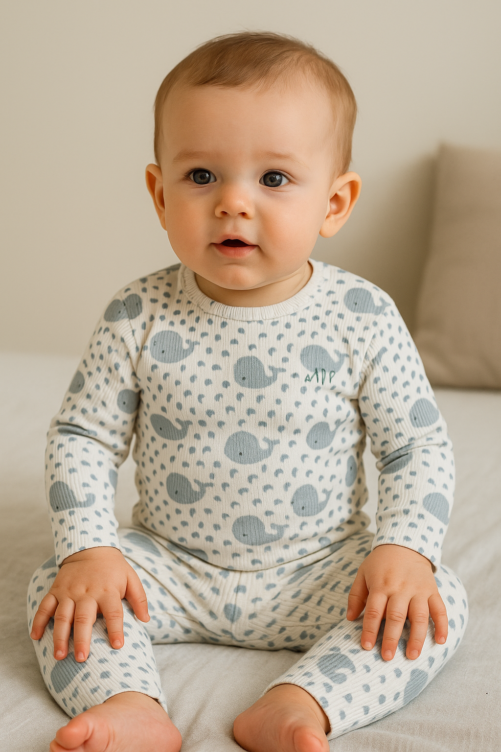 Premium Full sleeves Ribbed Tshirt with Pant (Fishes)(0-12 Months)