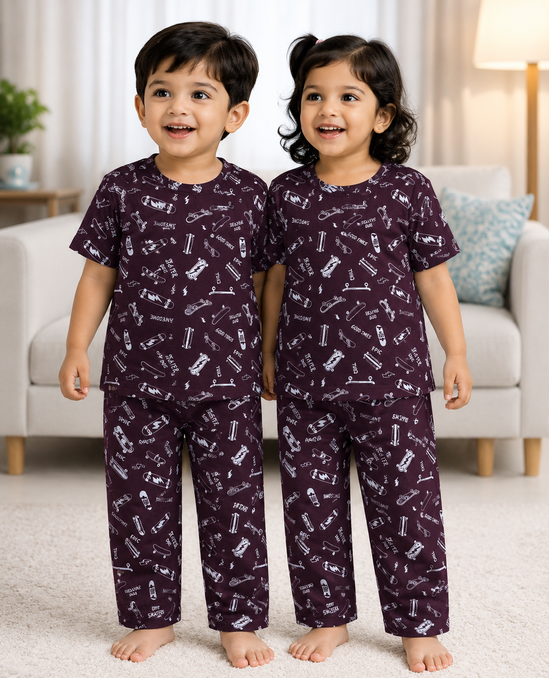 (EP008) - Premium  Cotton Half Tshirt with Pant ( Maroon Skat) (9-10 Yrs)