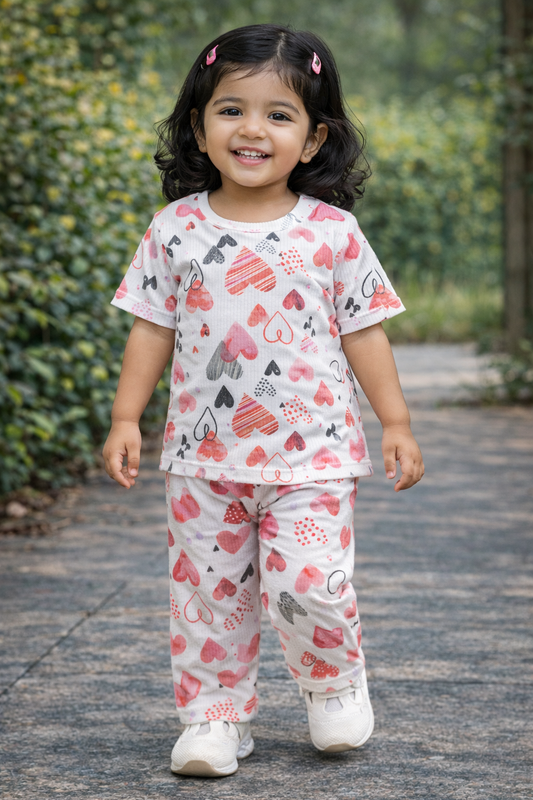 Half sleeves Tshirt with Pant (Colorful Heart)