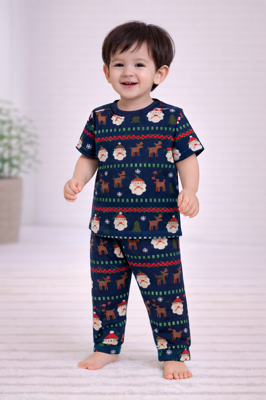 Premium Ribbed Shorts sleeves Tshirt with Pant (Blue Snow)