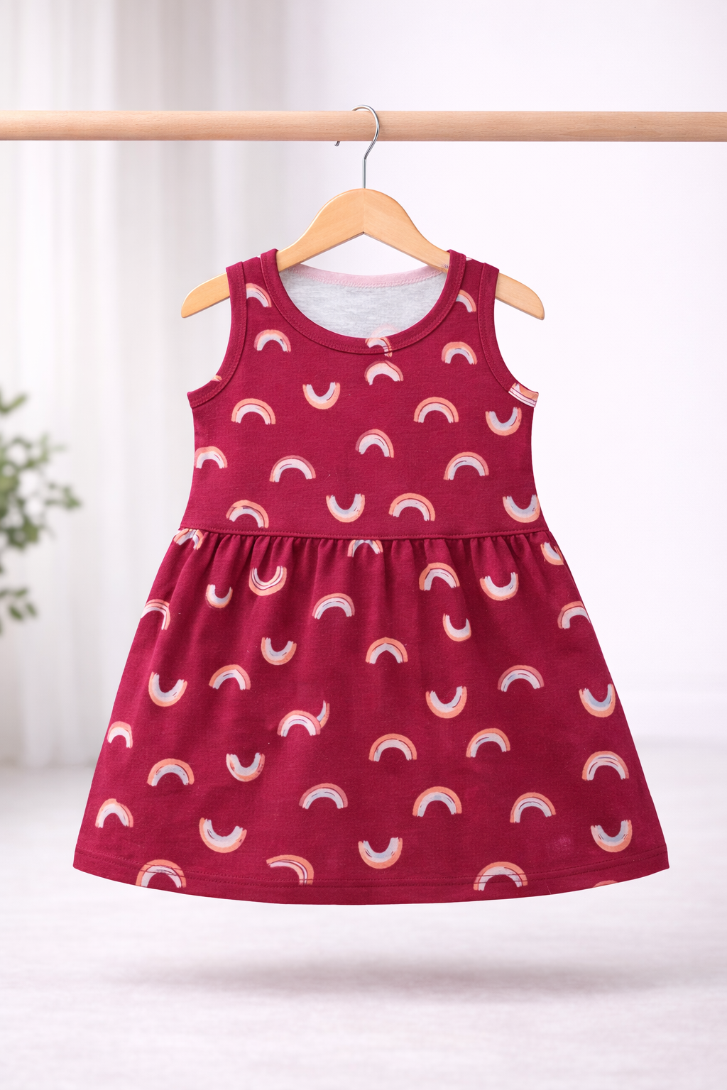 Sleeveless Cotton Frocks(Maroon  Rainbow)