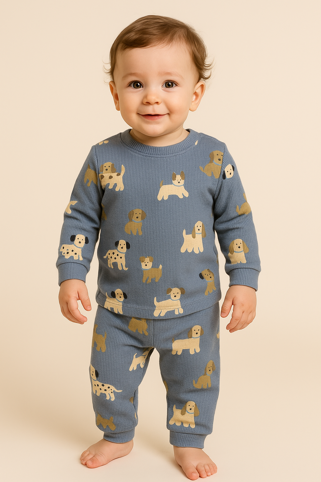 Premium Full sleeves Ribbed Tshirt with Pant (Puppies) (0-36 Months)