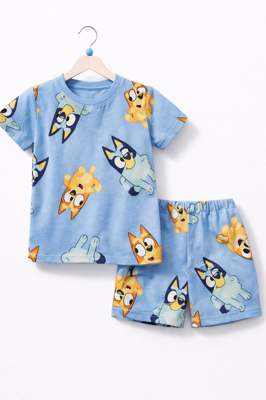 Shorts Sleeves Tshirt with Shorts Sets (Aqua Blue Animals)