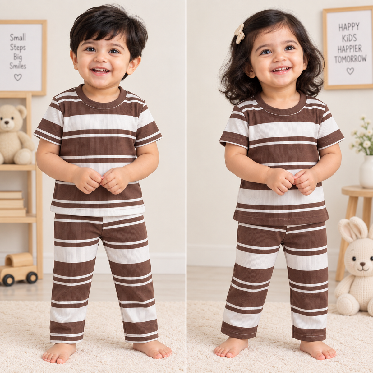 Half sleeves Tshirt with Pant (Brown Stripes)