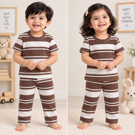 Half sleeves Tshirt with Pant (Brown Stripes)