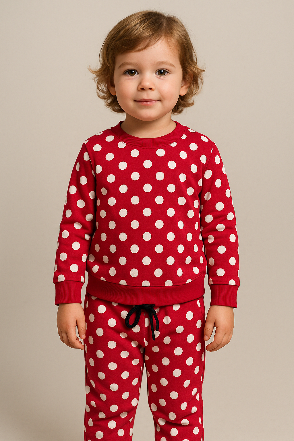 Premium Winter Full sleeves Tshirt with Pant (Red Polka)
