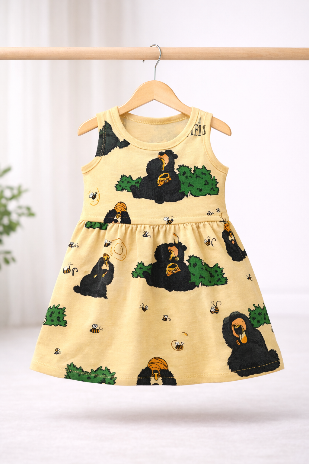 Sleeveless Cotton Frocks (Gold Small Butter fly)