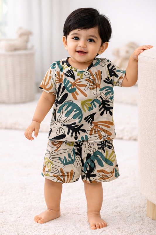 Cotton Shorts Sleeves Tshirt with Shorts Sets (Multiple Leaves)