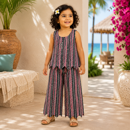 Girls Casual Cotton Printed W-Cut Top & Pant Co-ord Set (0-11 Yrs) (C048)