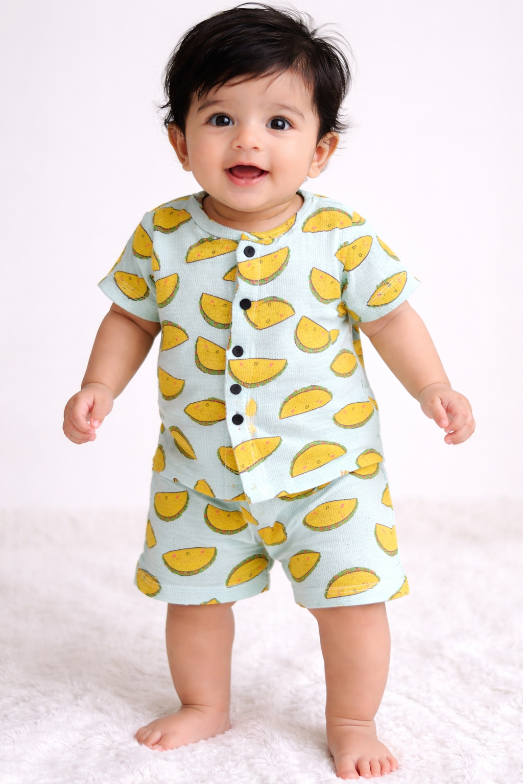 Airport - Crinkled  Front open Tshirt with Shorts Sets (Yellow Slices)