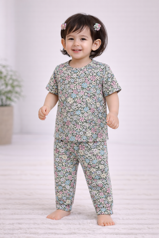 Premium Cotton Half sleeves Tshirt with Pant (Kutty Floral)