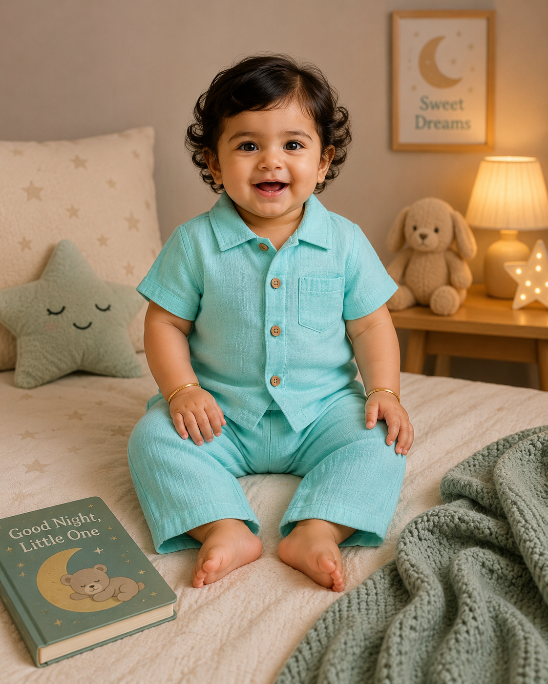 Premium Muslin Collar Co-ord Set – Shirt & Pant (Sky Blue) | 0-4 Yrs