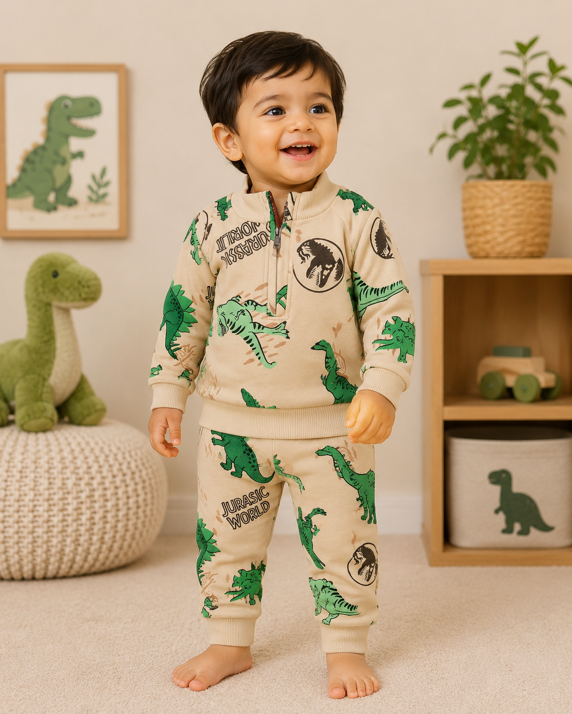 Premium Fleece Winter Set – High Neck Invisible Zip T-Shirt With Cuffed Pant ( Jurassic World)