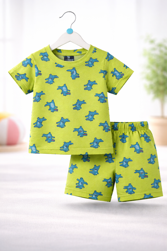 Shorts Sleeves Tshirt with Shorts Sets (Green Alligator)
