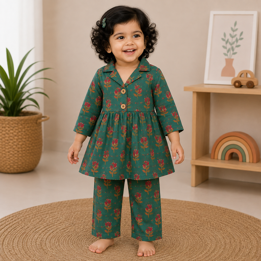Girls Casual Cotton Printed Peplum Top & Pant Co-ord Set (0-11 Yrs) (C034)