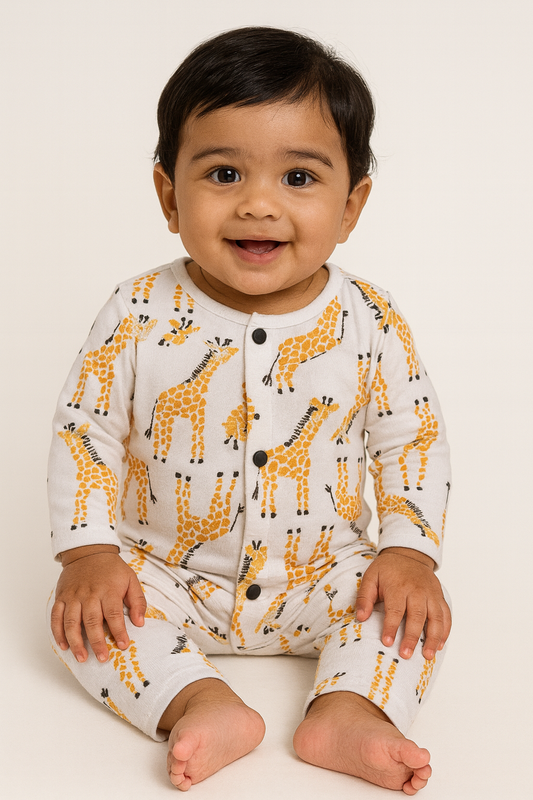 Front Open Full sleeves Cotton Tshirt with Pant (Cute Giraffes)