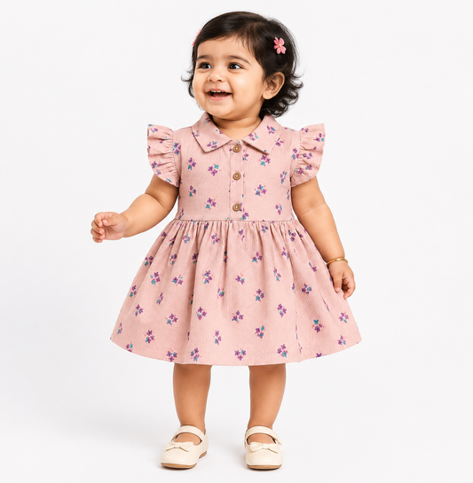 Collared Frill Frocks (Peach Purple Flowers)
