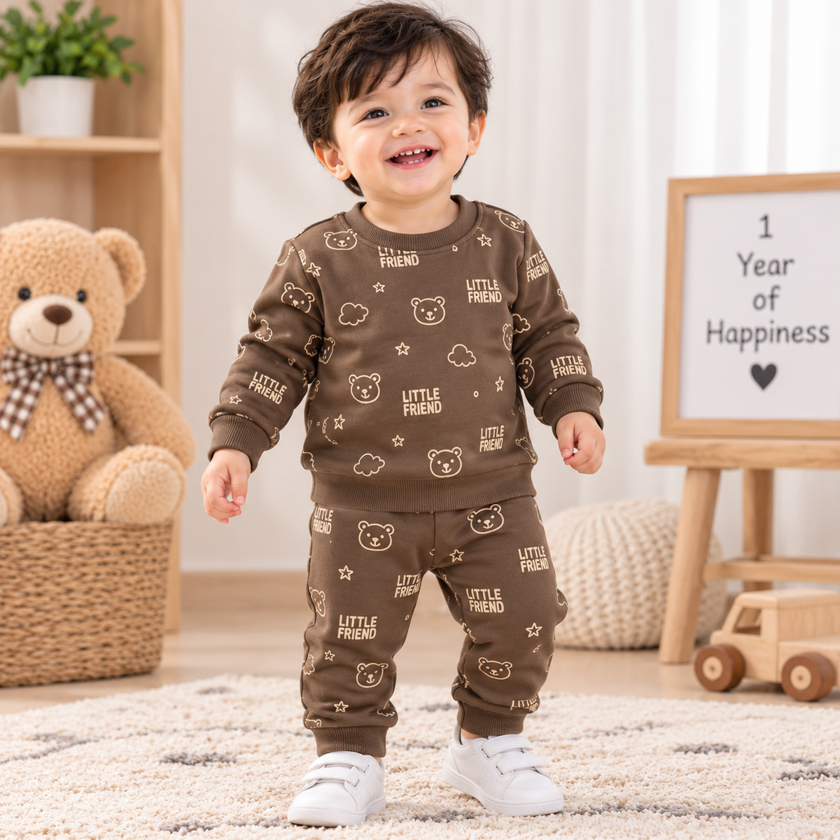 Premium Fleece Winter T-Shirt With Cuffed Pant ( Copper - Little Friend)