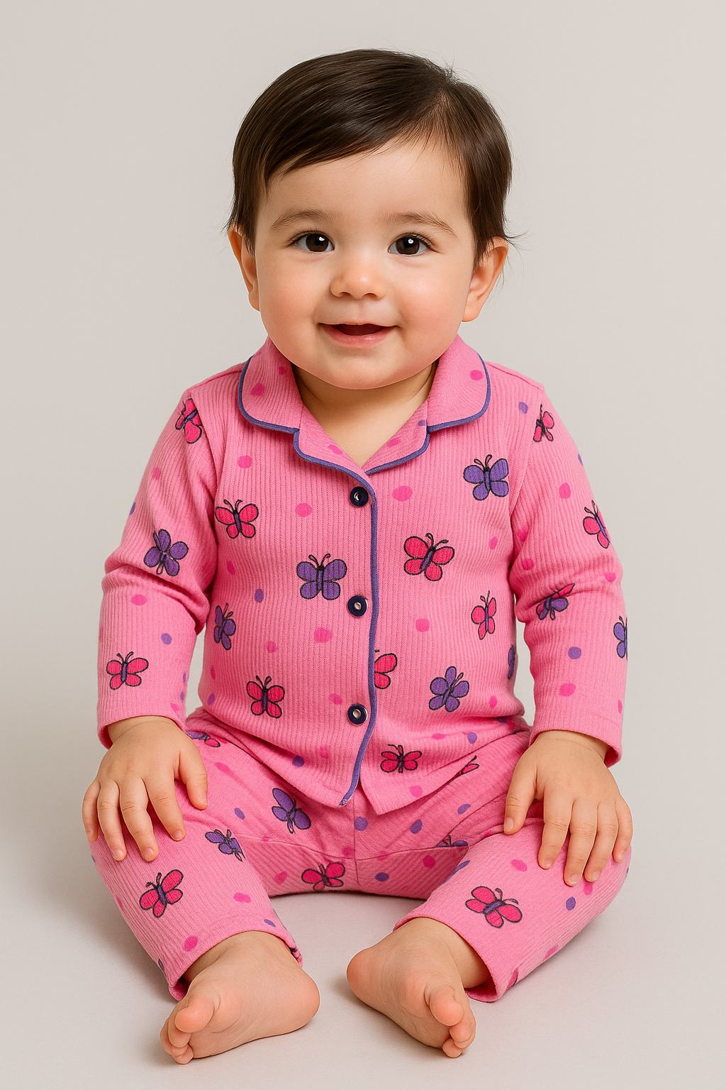 Kids’ Loungewear Collared sets (Pink Butterfly)  (1-4 Yrs)