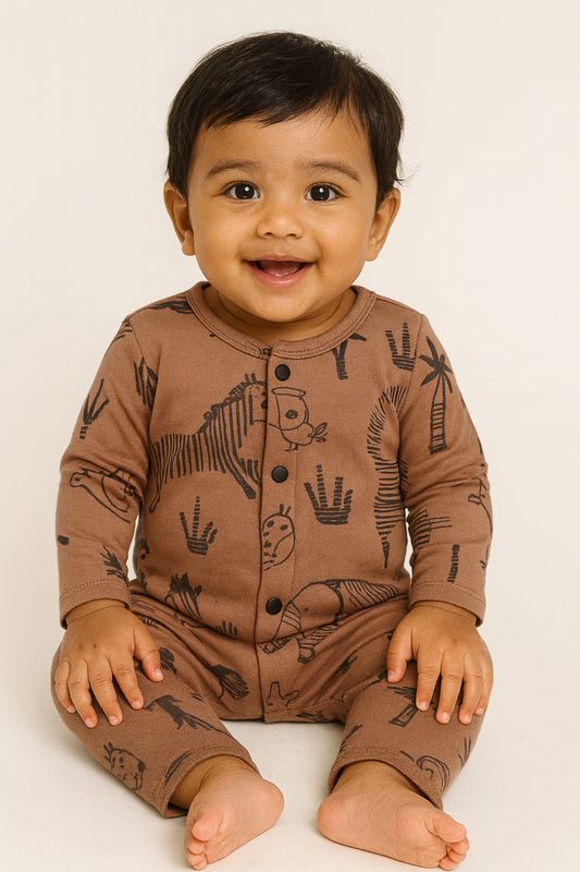 Front Open Full sleeves Cotton Tshirt with Pant (Cute Brown Animals)