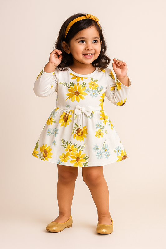 Full Sleeves BOW Frocks (Beautiful Yellow Blooms)