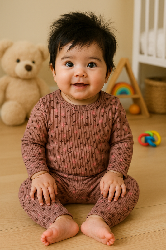 Premium Full sleeves Ribbed Tshirt with Pant (Maroon Shade Floral)