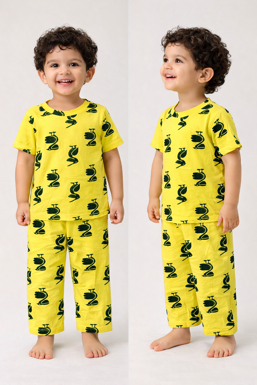 Premium Cotton Half sleeves Tshirt with Pant (Yellow Bird)