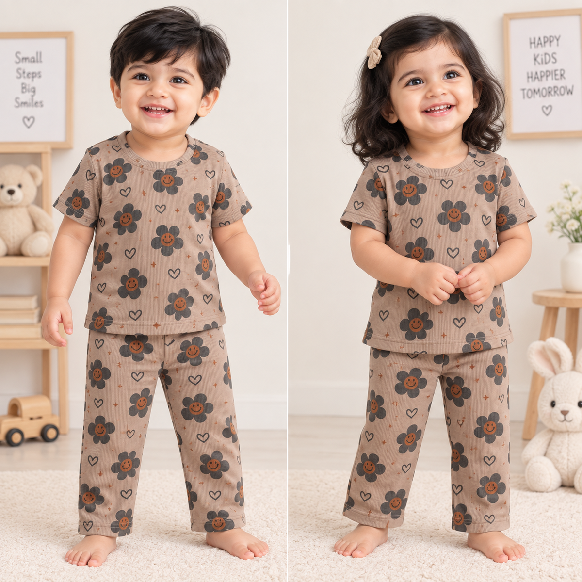 Half sleeves Tshirt with Pant (Rust Flower& Hearts)