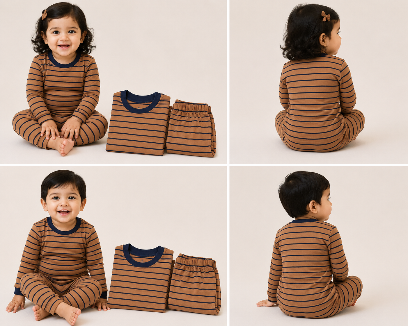 Soft Cotton Full sleeves Tshirt with Pant (Brown Navy Stripes)