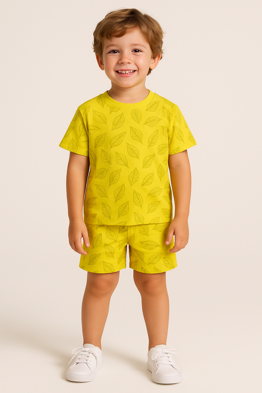 Drop-Sholder Shorts sets (Yellow Leaf)