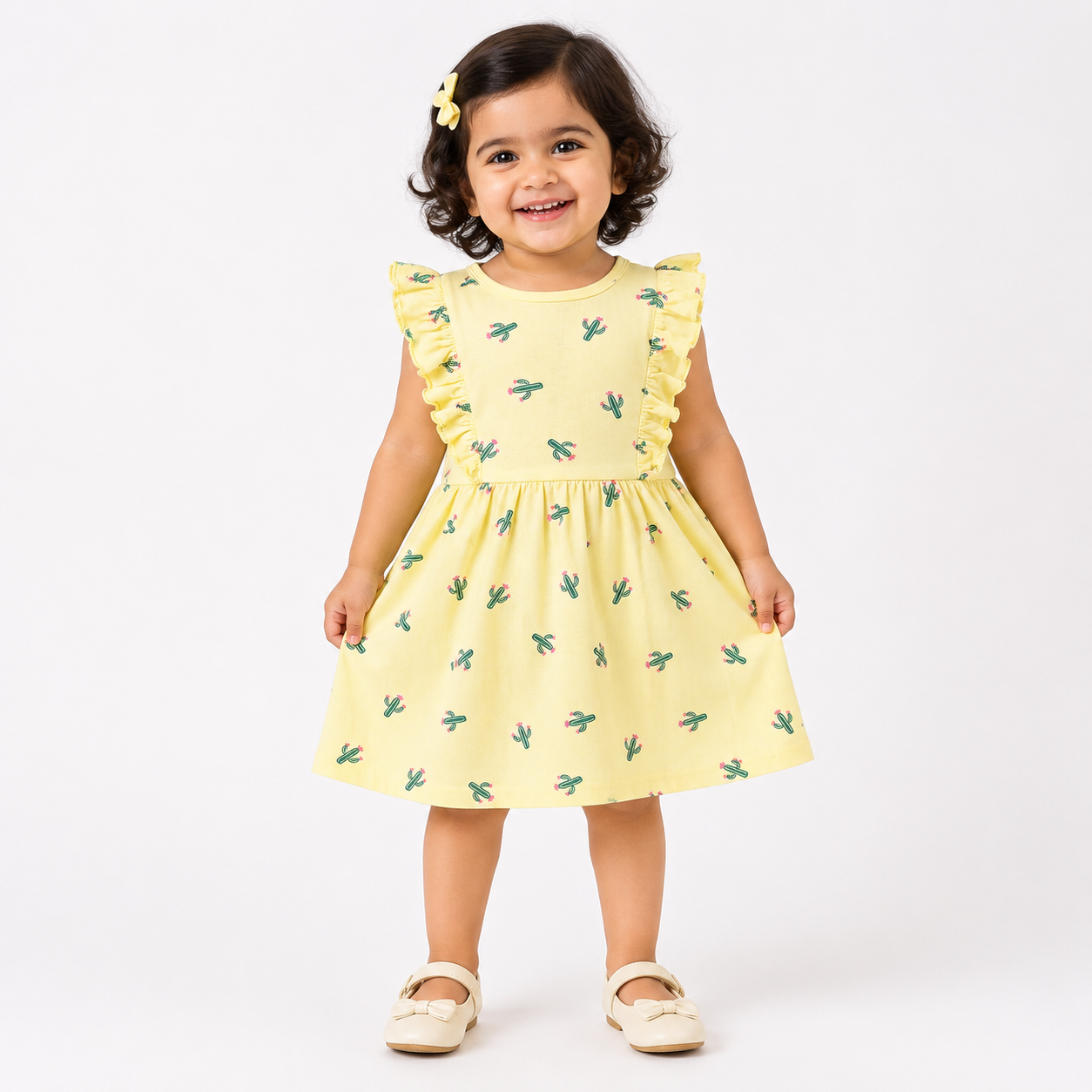 Sleeveless Frill  Frocks (Yellow Dragonplant)