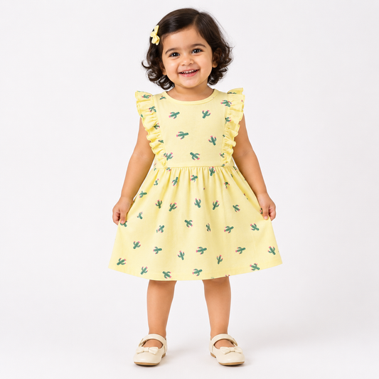 Sleeveless Frill  Frocks (Yellow Dragonplant)
