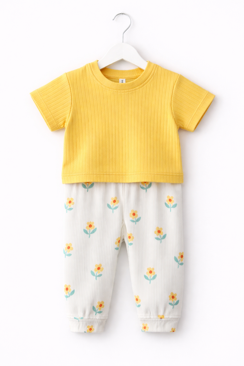 Premium Ribbed Half sleeves Tshirt with Contrast Pant( Yellow Sunflower)