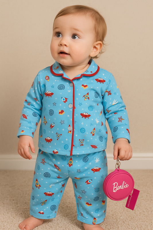 Premium Collar T-Shirt with Pant (Blue Space)